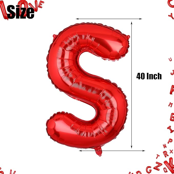 40 Inch Big Red Letter Balloons Foil Mylar Wedding Bachelorette Wedding Birthday Bridal Shower Anniversary Celebration Graduation Party Decoration Alphabet S (A-Z)