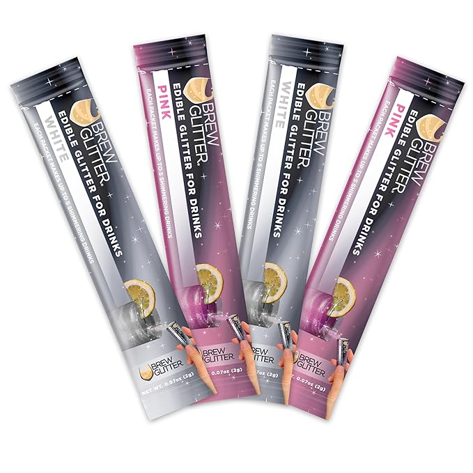 Brew Glitter Valentine's Day Combo Pack (Pink and White) Edible Drink Glitter 4 x 2g Packets for Cocktails, Beer, Wine & Beverages