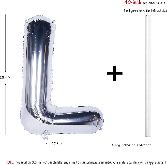 Letter Balloons 40 Inch Giant Jumbo Helium Foil Mylar for Party Decorations Silver L