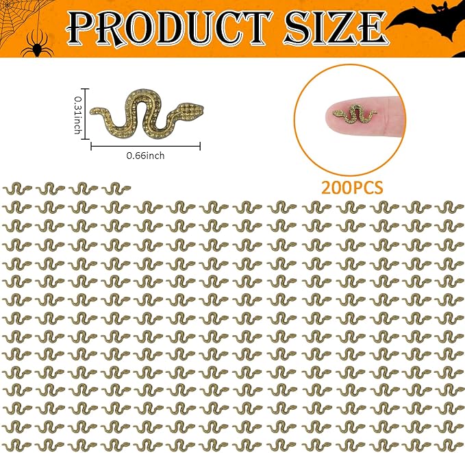 200 Pieces Halloween Mini Snakes Mini Halloween Figurines Tiny Resin Snakes Micro Fake Snakes for Dollhouse Fairy Garden Micro Landscaping Decoration