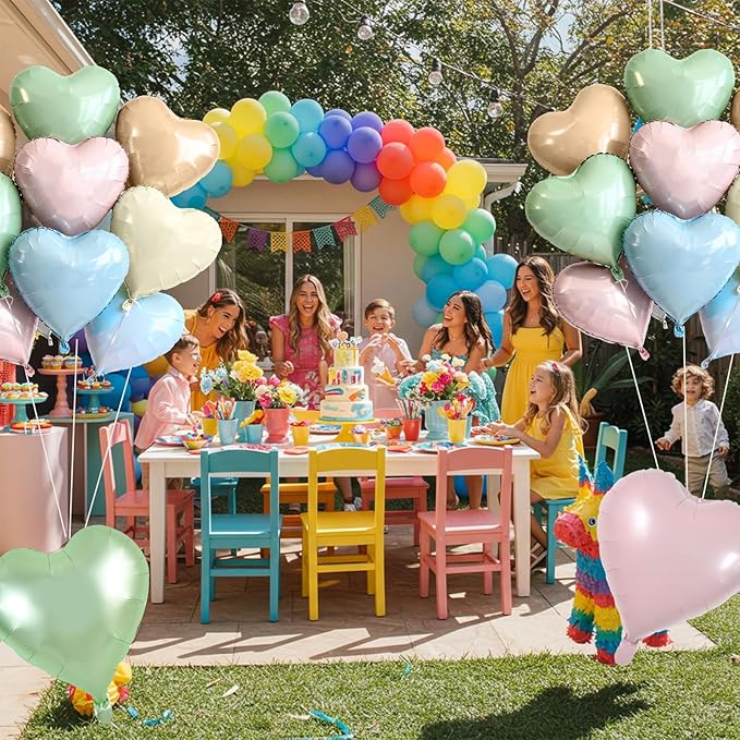 TONIFUL 30Pcs 18 Inch Pastel Colorful Balloons Light Rainbow Heart Shape Foil Mylar Banners Decoration for Birthday Valentine's Day Wedding Bridal Shower Anniversary Engagement Party Supplies