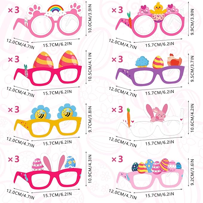 Easter Party Glasses Frames 24 Pcs Easter Bunny Chick Carrot Eggs Easter Photo Booth Party Decorations