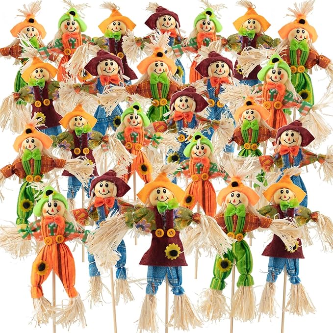 ZAUGONTW 24 PCS Halloween Scarecrow Decoration Outdoor, Fall Harvest Scarecrow Decor, Standing Scarecrows Decorations for Garden, Home, School, Yard, Porch, Thanksgiving Décor