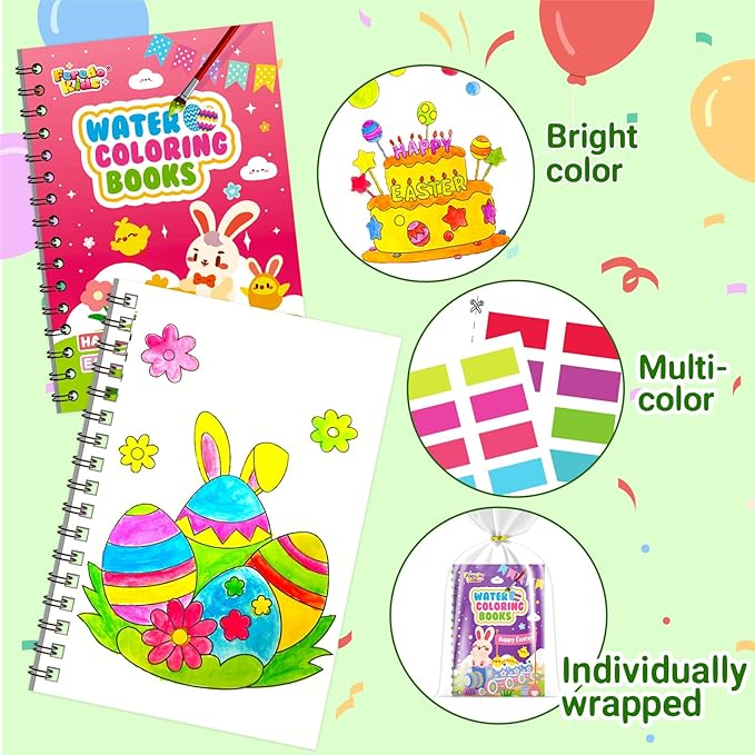 FEREDO KIDS Easter Coloring Books Party Favors for Kids - 24 Pack Mini Water Coloring Books for Kids, Easter Basket Stuffers Students Classroom Gifts Bulk, Birthday Return Gifts Party Favors Bulk