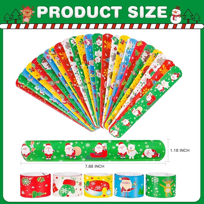 Max Fun 48pcs Christmas Slap Bracelets Party Favors Toys for Kids Xmas Party Favors Stocking Stuffers (Christmas)
