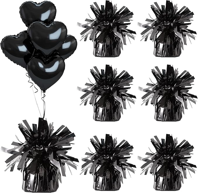Aluminum Foil Balloon Weights for Parties (6 pcs) - 0.31lb (140g) Each - Premium Balloon Anchors for Birthday, Wedding, Dinner, Indoor & Outdoor Decorations(Black 6pcs)
