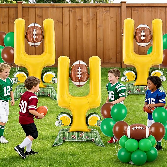 2-Piece Football Party Decoration Set - 5 ft Large Self Standing Football Foil Balloons, Suitable for Game Day Celebrations and Sports Themed Party Decorations (Football Goal Post)