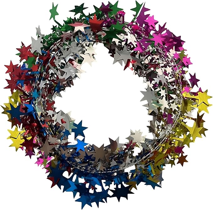 PMU 300 Ft Star Wire Shiny Garland Multi Color - Halloween, Christmas Party, Wedding, Birthday, Festive Home Decoration Ornament Multi Color (12pc-25Ft Each)