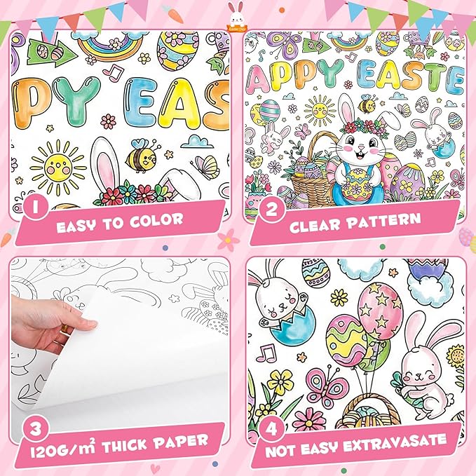 Easter Giant Coloring Poster/Tablecloth, 30 x 72 Inch Jumbo Craft for Kids Art Crafts Paper Banner Kids Games Activities,Coloring Tablecloth Crafts for Easter Classroom Wall School Home Parties