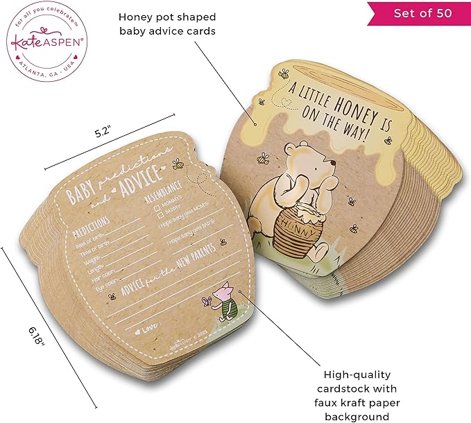 Kate Aspen Classic Winnie Baby Shower Advice and Wishes Cards - Baby Prediction Cards for Shower Guests - Baby Shower Game and Table Decorations - Set of 50 for Parents to Be Keepsake
