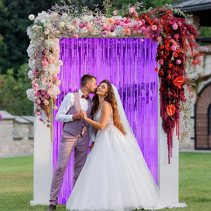 3ft x 8ft Foil Fringe Backdrop Curtain, Metallic Tinsel Foil Fringe Curtains, Party Streamers Backdrop, Baby Shower Birthday Holiday Celebration,Party Decorations (Darkpurple)