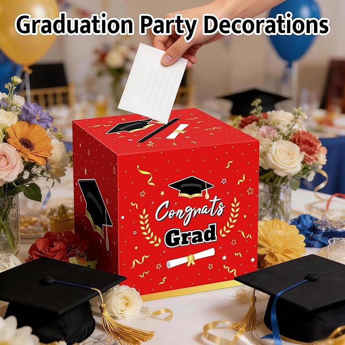 Graduation Decorations 2026 Red Graduation Card Box Graduation Party Decorations,Graduation Box,Congrats Grad Gifts Box for 2026 Graduation Party Supplies Favors