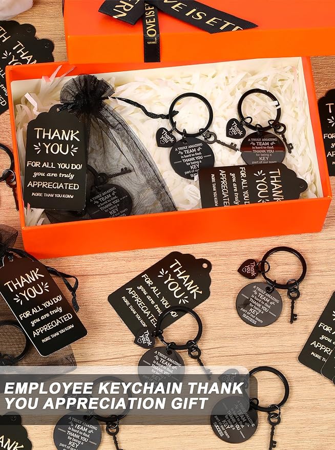 36 Pcs Employee Appreciation Gift Bulk Thank You Coworker Keychains with Organza Bags Inspirational Cards for Nurse Staff Team Customer Service Appreciation Gifts