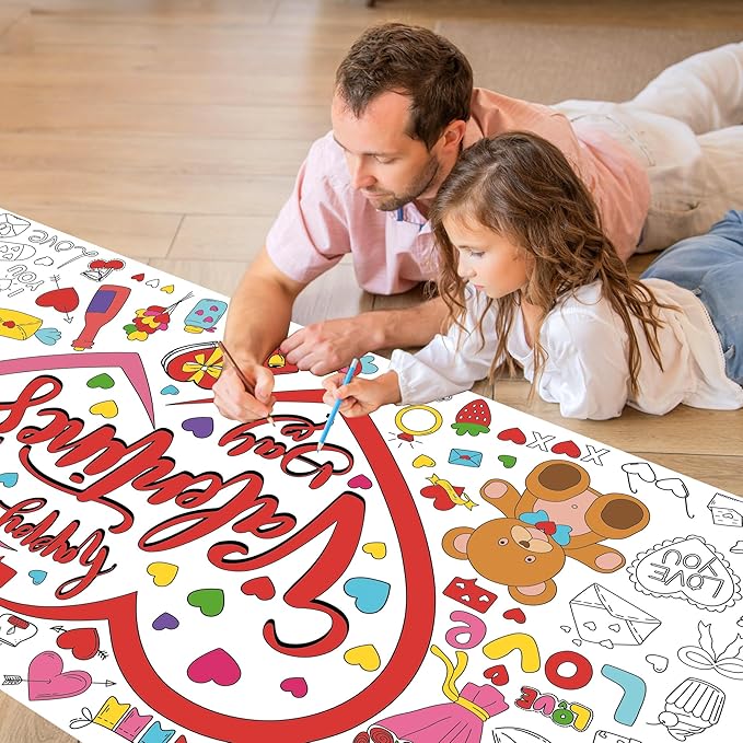 Valentines Day Large Coloring Tablecloth, Valentine's Day Giant Coloring Poster for Classroom Activity and Home Party Favors, 30x72 Inch