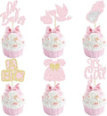 24Pcs Oh Baby Cupcake Toppers It's a Girl Cupcake Toppers with Bow Dress Bottle Swan Light Pink Glitter Babyshower Gender Reveal Cake Picks Decorations for Baby Shower Girl Birthday Party Supplies