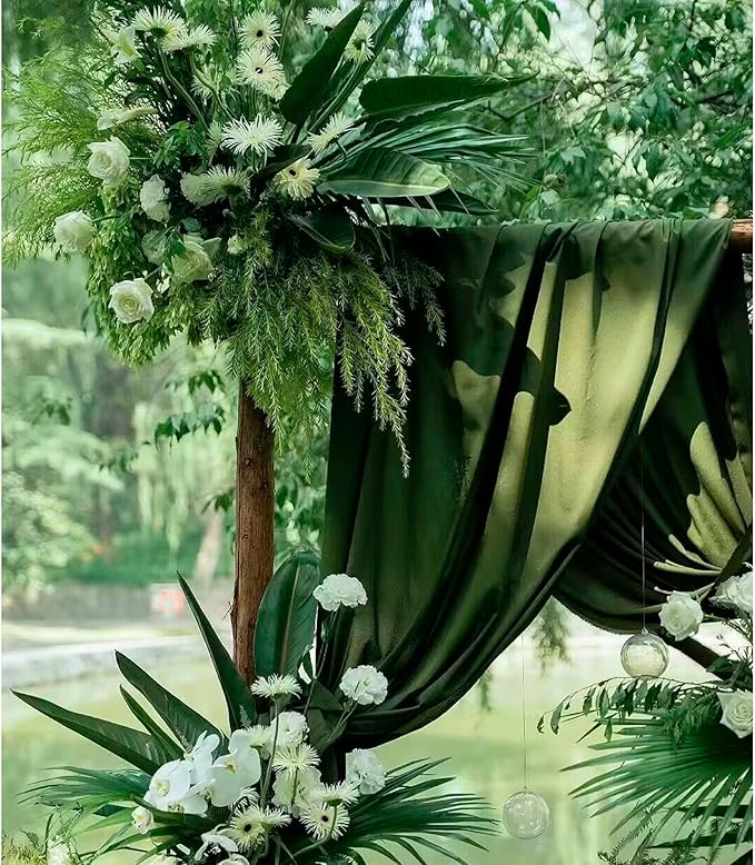 Sheer Chiffon Backdrop Curtains 10ft x 10ft*10ft(5ft x 2Panels)， Chiffon Fabric Drapes for Wedding, Long Sheer Curtain for Living Room, Arch Party Stage Decoration (Olive Green, 120 x 120 Inch)
