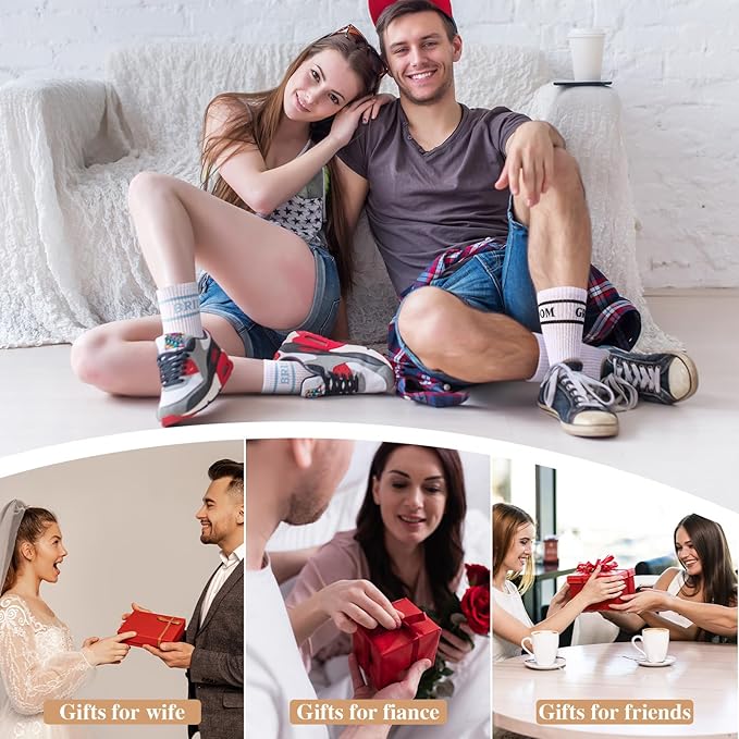 Bride Socks for Wedding Day 2 Pairs - Bridal Groom Socks Bride to Be Something Blue Cotton Ankle Sock with Gift Box