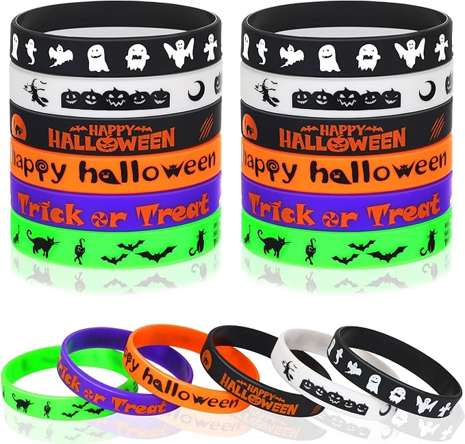 JUNEBRUSHS 42Pcs Halloween Silicone Bracelets Halloween Favors Supplies Rubber Wristbands for Kids Party Goodie Bag Stuffers Fillers Decorations Accessories (6 Designs)