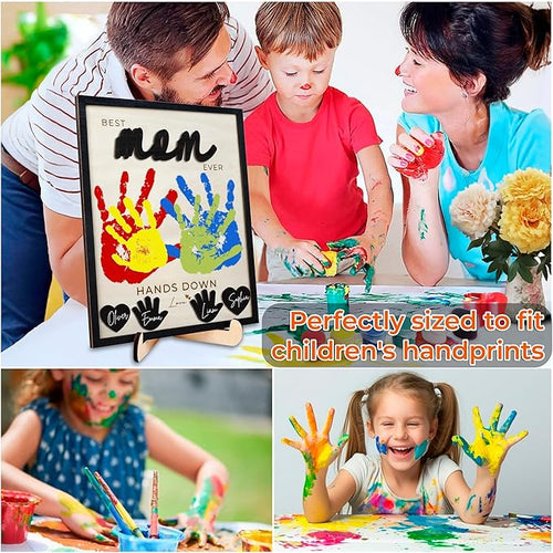 10" Hands Down Best Mom Ever DIY Handprint Kit with Acrylic Paints, Art Craft Family Keepsake Wood Frame Mom Keychain Birthday Gift Mother's Day for Mum, Family Memories Sign with Kids Names HF90-M