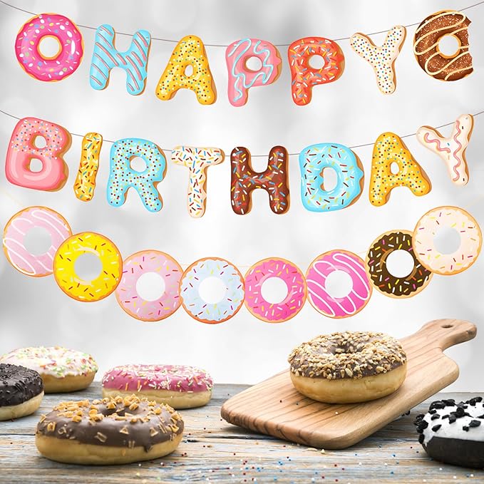 Donut Happy Birthday Banner Donut Garland Banner Donut Theme Party Decoration for Baby Shower Birthday Party Supplies