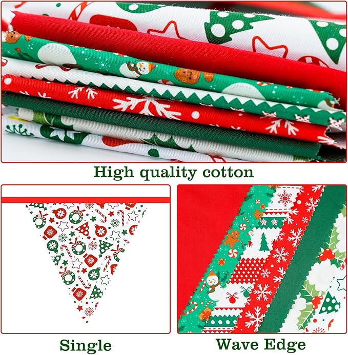 GCQQ Christmas Pennant Banner - 40FT Red Green Cotton Merry Christmas Party Banners Vintage 42pcs Fabric Holly Garlands Bunting Indoor for Xmas Home Outside Decorations