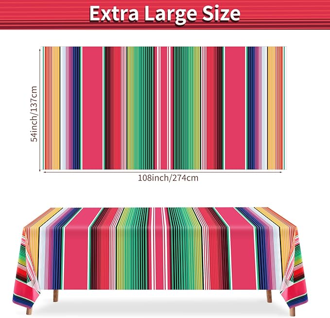 2 Pack Mexican Serape Tablecloth 54 x 108 Inch Disposable Plastic Tablecloth Mexican Striped Party Table Cover for Birthday Party Wedding Decorations Outdoor Picnics Dining