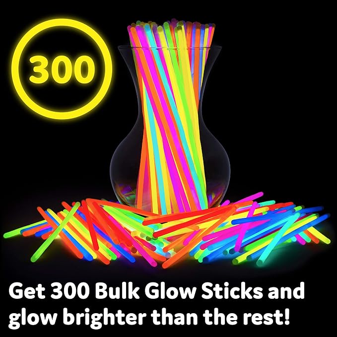 Glow Sticks Bulk Neon Party Supplies - 200 8” Neon Party Glow Sticks w/ Connectors for Glow Necklaces and Glow Bracelets Glow in the Dark Party Supplies