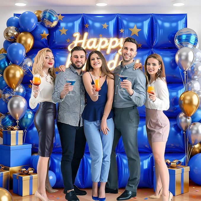 25Pcs Dark Blue Square Foil Balloons Wall Backdrop, Double Sided Metallic Foil Balloons Tunnel Arch Garland Kit for Photo Booth Birthday Wedding Graduation Halloween Party Decorations
