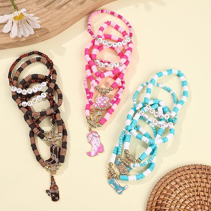 Cooluckday 36 Pcs Holiday Heishi Surfer Bracelets for Women Bulk Easter Mother's Day Christmas St. Patrick's Day Mardi Gras Bracelet Stackable Stretch Friendship Bracelets Set