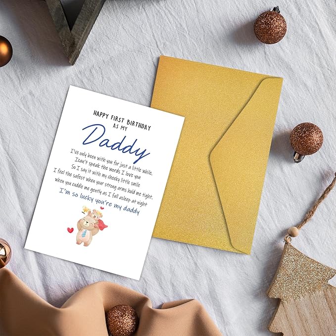 PIUST Birthday Card for Daddy, Happy First Birthday As My Daddy Card, Bear Themed 1st daddy Birthday Card, Sentimental New Dad birthday card from Baby (57)