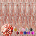 3 Pack Rose Gold Foil Fringe Curtains Streamers Party Decorations 3.3 x 8.2 ft, Tinsel Curtain Fringe Backdrop for Parties, Door Fringe Birthday Streamers, Photo Booth Backdrops, Party Decor
