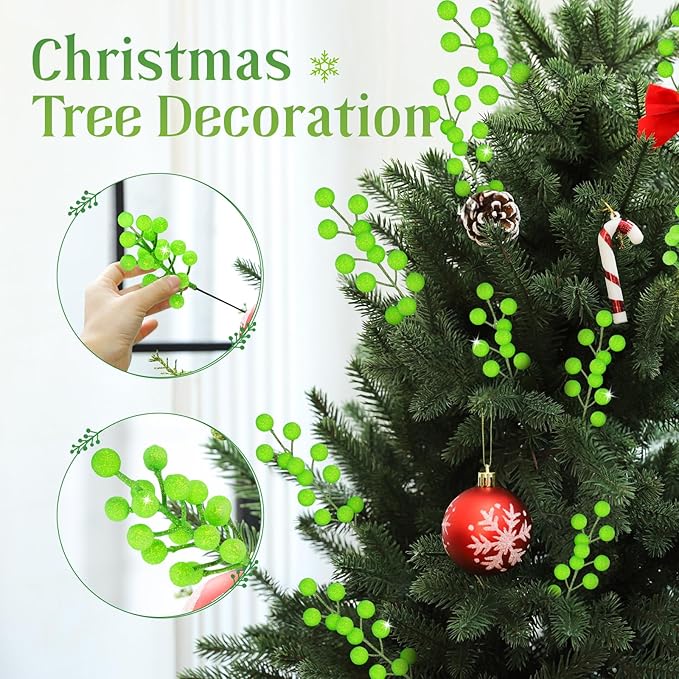 HOHOTIME 24 Pack Artificial Berry Stems Branches, Christmas Faux Holly Green Berries Branches Ornaments for Christmas Tree Wreath DIY Craft Decorations Holiday Home Decor(Colorful)