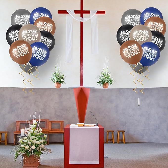 Gejoy Jesus Loves You Balloon 12 Inch Latex Christian Religious Jesus Balloon Party Decor for He Is Risen Party Decor Favor Cross Church Event Birthday Sunday Supplies(Neutral Colors,60 Pcs)