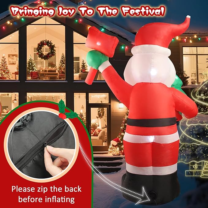 6 FT Christmas Inflatable Santa Claus Outdoor Decorations with Built-In LEDs, Blow-Up Santa for Yard Decorations, Inflatable Xmas Decorations for Christmas Indoor, Outdoor, Garden, Lawn, Winter Decor.