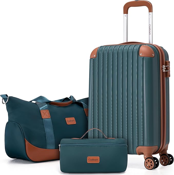 Cosbarn Carry On Luggage Sets 3 Piece, 20 Inch Luggage 22x14x9 Airline Approved with Wheels and TSA Lock, ABS Lightweight Hardshell Travel Suitcase Set with Duffel Bag Travel Bag for Men Women