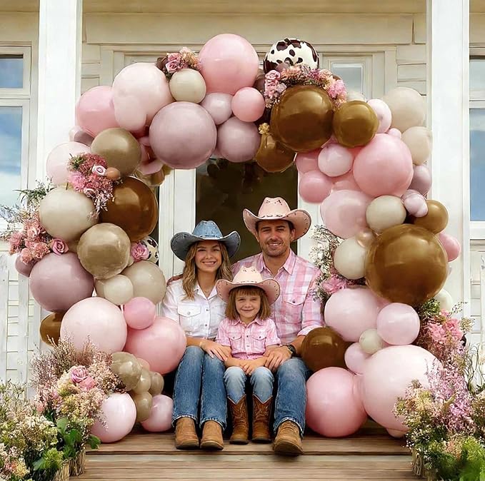 Pink Brown Balloon Arch Kit Double Stuffed Light Dusty Rose Pink Mauve Sand White Cream Nude Tan Balloon Garland for Birthday Baby Shower Cowgirl Bridal Wedding Western Party Decoration