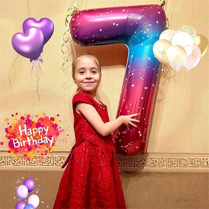 Rainbow Gradient Number 5 Balloon for Girls, 40 Inch Large Blue Pink Purple Number 0-9 Foil Mylar Helium Digital 5 Balloons Set for Women Birthday Anniversary Party Decorations Celebration Supplies