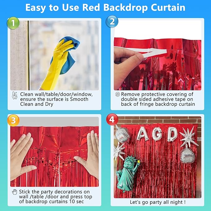 2 Pack Red Streamers Party Backdrop Foil Fringe Curtains Photo Booth Props for Birthday Christmas Wedding Carnival Casino Theme Birthday New Year Holiday Celebration Bachelorette Party Decorations
