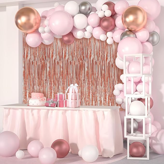 2 Pack Rose Gold Foil Fringe Curtains Streamers Party Decorations 3.3 x 8.2 ft, Tinsel Curtain Fringe Backdrop for Parties, Door Fringe Birthday Streamers, Photo Booth Backdrops, Party Decor