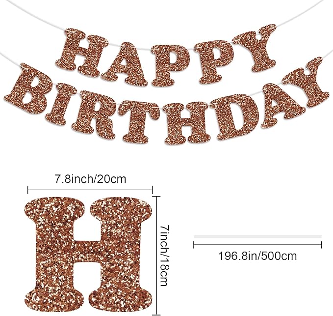 Glitter Brown Happy Birthday Banner Birthday Party Decorations Sign Garland Bunting Banner for Wall Decor Party Background for Kids Boys Girls Adults