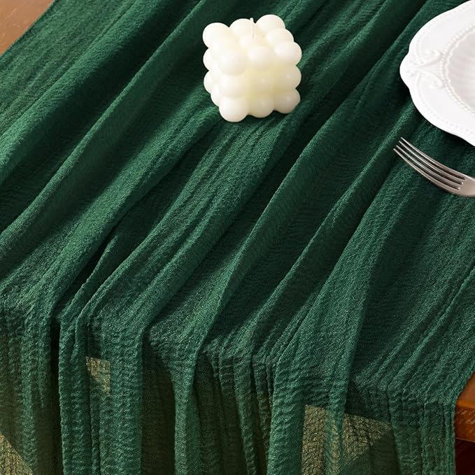 Socomi 3pcs Emerald Green Easter Spring Cheesecloth Table Runner Gauze 120 Inch Rustic Boho Cheese Cloth Runner for Wedding Party Baby Bridal Shower Centerpiece Decoration Holiday Home Decorations