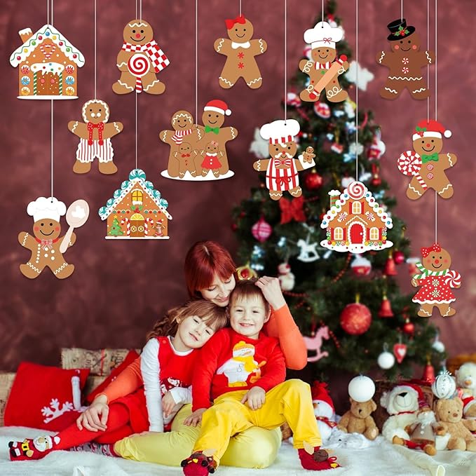 Gingerbread Christmas Decoration Outdoor - 18pcs Outdoor Waterproof Hanging Gingerbread House Ornaments for Yard Porch Christmas Tree Decor