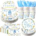 400 Pcs Blue Wildflower Boy Baby Shower Party Decoration for 50, a Sweet Baby Is on His Way Floral Paper Plates Napkins and Cups Cutlery Tableware Set for Boy Shower Party Supplies