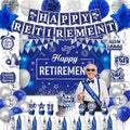 Retirement Party Decorations, Blue Silver Retirement Decorations for Men Women Including Tassel Garland Banner HAPPY RETIREMENT Banner Backdrop Sash Hanging Swirl Balloons Honeycomb Ball Cake Toppers
