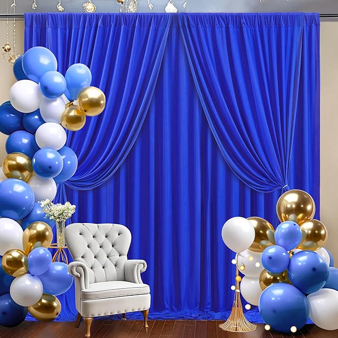 8x10FT Royal Blue Backdrop Curtains for Wedding Parties, Wrinkle Free Polyester Photography Back Drop Drapes for Wedding Baby Shower Birthday Parties Stage Background Stand Decorations 4x10ft,2 Panels