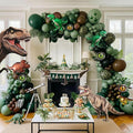 Dinosaur Birthday Party Decorations hunter Green black brown balloon arch kit with mini dino Foil balloons ROAR Banner Dinosaur eye stickers for jungle adventure Boy Scouts three rex Jurassic Supplies