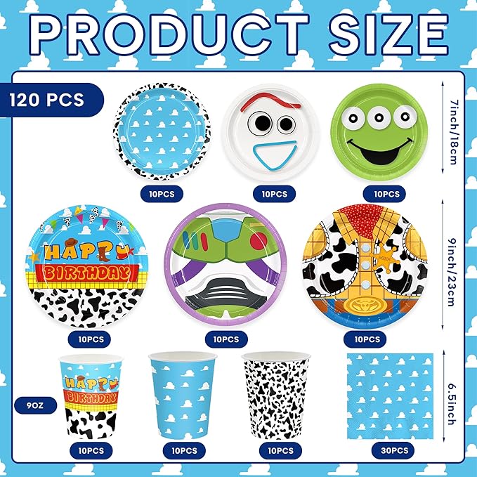 120pcs Birthday Party Supplies Include Cloud Plates Napkins Cup Dessert Plates Disposable Paper Tableware Set Kids Birthday Party Decorations For 30 Guests