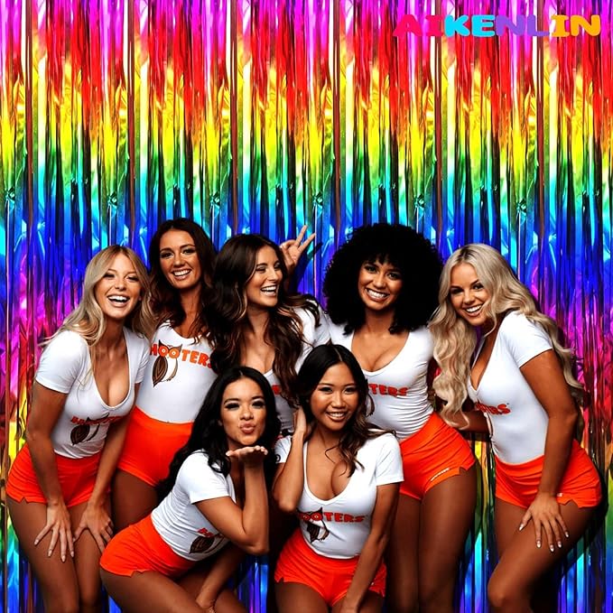 4 Pack 3.3Ft x 6.6Ft Rainbow Foil Fringe Curtain Backdrop, Colorful Metallic Tinsel Foil Fringe Streamers Curtains Background for Photo Booth, Birthday, Wedding, Valentine's Day Party Decoration