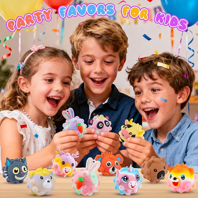 36 PACK Animal Pop Balls Party Favors for Kids, 3D Pop Fidget Balls Toys Bulk, Gifts for Boys & Girls, Goodie Bag Stuffers, Pinata Stuffers, Treasure Box Toys, Prizes for Kids