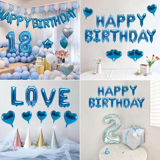 52Pcs 2 Set Blue A-Z Letter Balloons 16in Alphabet Balloon Foil Letter Decorations Party Decor Blue Letter Balloons Alphabet A-Z Party Balloons